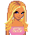Pixel art buddy icon featuring a blonde woman in pink and blue attire with