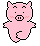 Two pink pixelated pig characters with black outlines, each having a curled tail and blush marks on cheeks.