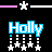 four and four displays the name "Holly" in blue, pink, green, or purple text with white stars hanging below each letter. Each shows a different star color pattern