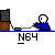 Pixelated animation of a blue-shirted figure interacting with an NES console, transitioning to large 'NS4' text and colorful 3D letters.