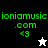 Green pixelated text 'ioniamusic.com' with '<3' and a star icon on black, white, and gray backgrounds.