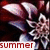 Pixelated image of a character with large white eyes and pinkish hair against dark background, red text 'summer' at bottom.