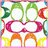 A square icon with a colorful patterned top section and bright pink background featuring cyan text elements.