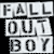 A 2x2 contact sheet of four distinct Fall Out Boy-themed images including text, portraits, and a slogan on green background.