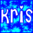 Four- of blue-toned pixelated text displaying variations of 'Kris' with differing letter styles and outlines against a textured background