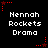 Pixelated text 'Hennah Rockets Drama' repeated in six positions on a black background with red star-shaped and dotted corner markers.