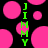 Green vertical text 'JIMMY' on black background with pink circles, some of which are partially cut off.
