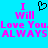 Pixelated text on bright blue background with black heart symbol above text.