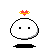 A 5x4 contact sheet of pixel art frames showing a white round character with changing facial expressions and red heart symbols above its head, all on a gray background.