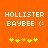 Orange background with white pixelated text 'HOLLISTER BAYBEE :)' and five yellow star-like symbols below, two versions of the same design side-by-side.