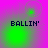 Four- of pixelated text 'BALLIN'' over shifting green and purple gradients with pulsing circular light effects