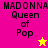 Four display 'MADONNA Queen of Pop' text with distinct background colors and star symbols