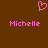 Brown background with pink pixelated heart symbol above two instances of the name Michelle in matching font.