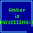 Four blue square with light blue borders display green text reading "Amber is" above a distorted line of characters, each showing different small symbols in the bottom-right corner