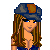Pixel art contact sheet showing three frames of an animated buddy icon with a cartoon woman and text "too sexy for you!" in blue block letters.