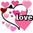 Pixelated heart-themed animation with pink hearts, a black curved line, and the word 'Love' in bold text.