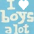 A pixelated contact sheet of two animated frames showing a blue background with repeated text "I ❤️ boys a lot" in light-colored block letters, where the heart symbol alternates between white and teal.