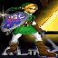 pixel art characters including Link, Princess Zelda, and armored figures with shield and sword props