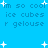 Blue background with white star shapes and repeated text 'im so cool ice cubes r gelouse' in blue pixelated font.