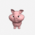 Pink pig-shaped character with rounded body and small ears, shown in multiple poses against white background.