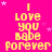 Bright pink background with yellow pixelated text reading "I Love you Babe forever" repeated in a pattern, scattered white and light purple stars