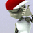 Pixelated character wearing red Santa hat and white outfit with gray accents, standing against light purple background; bold red text "SUP NIGGA" on right side.