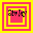 Four square display a pixelated name 'Smeley' over layered pink and yellow borders, with varying border thicknesses across the