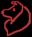 Pixelated red outline of a cartoon character's head and body in two states: one with darker shading, the other brighter.
