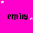 Bright pink background with repeated black text 'emily' and scattered white and pink stars in a