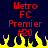 Red text on dark blue background with yellow flames at bottom, displaying "Metro FC Premier #20" in pixelated font.