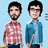 Two pixelated figures stand side-by-side against a light blue background, one in a red and white checkered shirt, the other in a blue jacket over a light shirt.