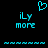 Pixelated cyan text and symbols on black background with heart symbol above two identical 'iLy more' phrases.