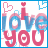 A 48x48 pixel animated buddy icon featuring "I love you" text with pink and blue color scheme, displayed as a contact sheet of two frames showing slight animation differences in the word "love".