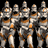 Animated contact sheet of Star Wars clone troopers with orange markings, featuring multiple frames showing slight pose variations and a text banner for Episode III.