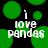 Pixelated green circles on black background with white text reading 'i love pandas' in two identical frames.