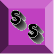 Two black 'S' characters with gray shadows on a purple background, displayed in a 3D box-like frame with light purple borders.