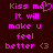 Pixelated text and symbols in bright pink on dark red background, with heart symbol replacing 'o' in 'Kiss me'.