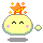 Pixel art character with yellow face, pink cheeks, and orange star on head; two expressions show closed eyes or open mouth with pink text symbols.