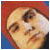 Four static portrait images of a person with varying headwear and facial expressions against solid blue backgrounds.