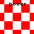 Red and white checkered pattern with four instances of the word 'power' in black pixelated text, arranged in a -like layout