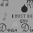 A grayscale animated icon featuring repeating patterns of musical notes, stylized 'D' shapes, and text reading "I MUST BE ECHO" with a black circular shape above each line.