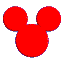 Red Mickey Mouse head silhouette icons in various styles and patterns on a gray background.
