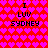 Red background with repeating pink heart pattern, black text "I LUV SYDNEY" arranged in two identical vertical