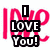 A static image with large pink text reading "I LOVE YOU!" in bold, stylized letters against a white background.