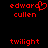 Red pixelated text on black background with 'edward cullen' and 'twilight' in two , one version featuring a heart symbol replacing the 'o' in 'edward'