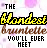 identical pixelated text icons with yellow, brown, and cyan lettering on a pink floral background