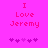 Pixelated text "I Love Jeremy" in pink on bright magenta background with five purple heart symbols below.