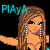 Pixel art character with long brown hair and earrings, wearing a black top against dark background with cyan text.
