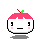 Pixel art character with pink top, white face, black eyes, and green stem; four variations show subtle facial expression changes.