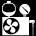 Pixelated black-and-white with four of two circular and square elements each, showing animation changes in the lower sections